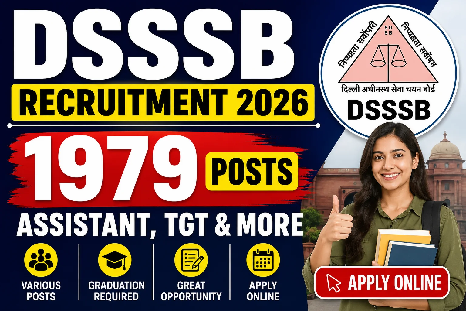 DSSSB Recruitment 2026: 1979 Assistant, TGT & More Posts (Apply Online)